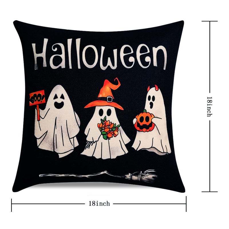 Hongsome Ghost Halloween Decor-Throw Pillow Covers 18x18in Set of 4 Spooky Gothic Linen Pillow Case for Couch Fall Christmas Holiday Outdoor Burnt Orange Black White Decorations - Image 2